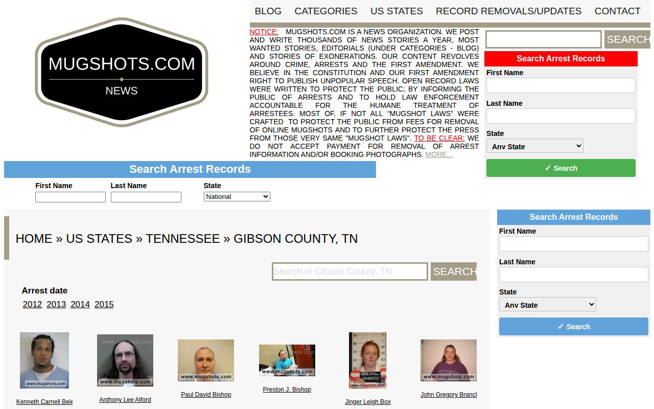 Unofficial Gibson County mugshot news index source context