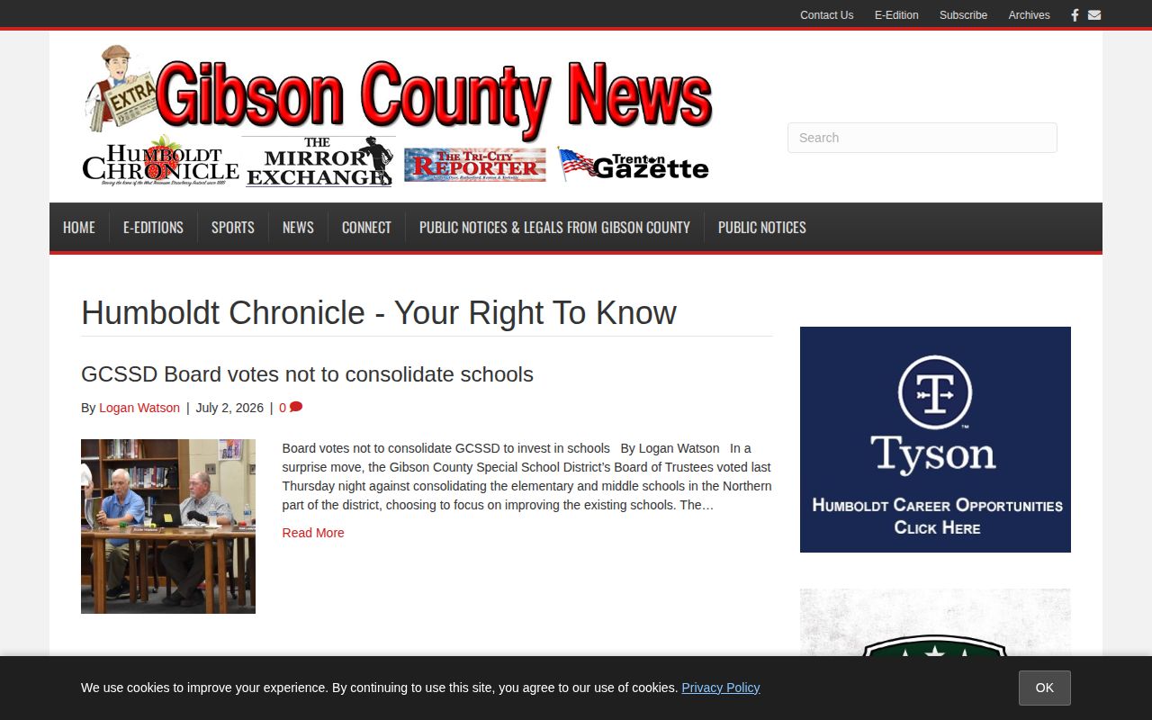 Gibson County Humboldt arrest-report source, Humboldt Chronicle Right to Know category
